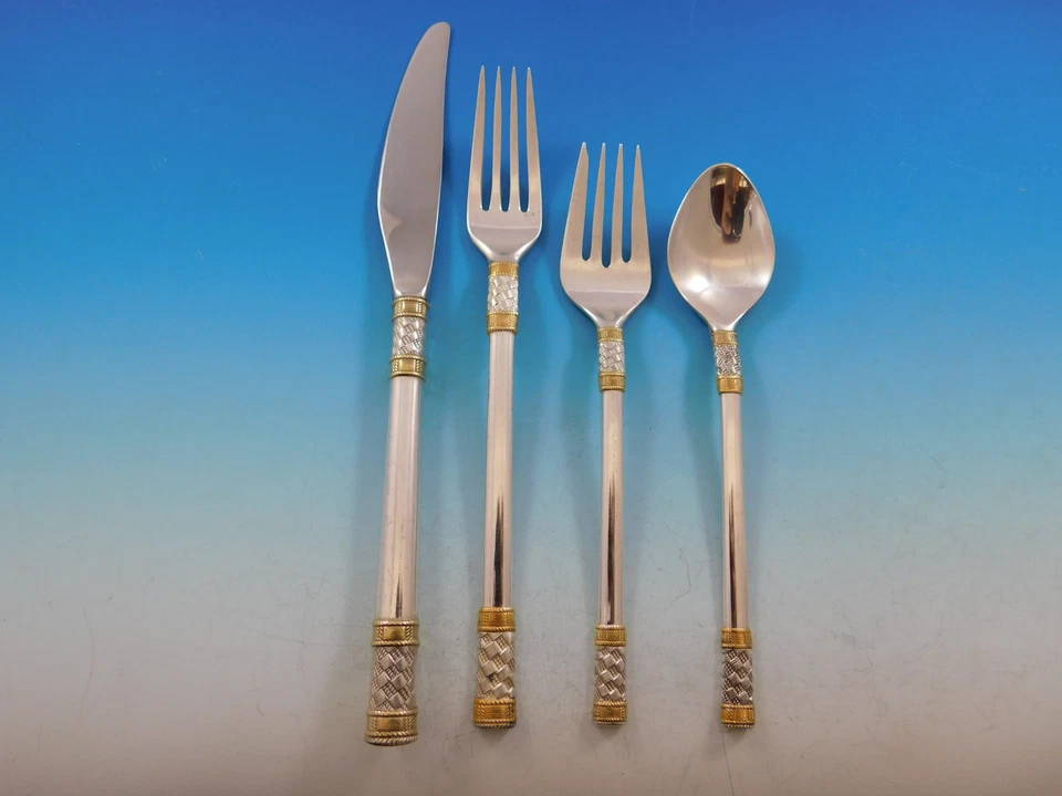 Aegean Weave Gold by Wallace Sterling Silver Flatware Set 8 Service 40 pieces  - Image 3 of 4