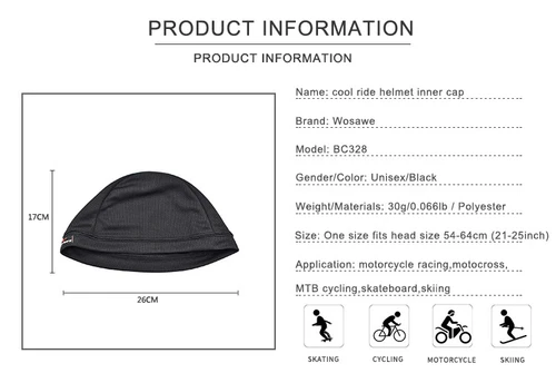 WOSAWE Summer Thin Moisture Wicking Cooling Skull Cap Inner Liner Helmet Beanie - Picture 5 of 16