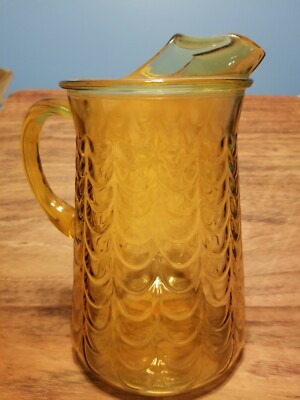 Libbey Drape Fishscale pattern Vintage Amber Glass Pitcher | eBay