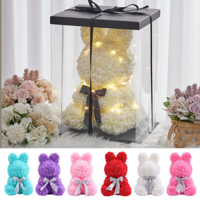 Artificial Foam Rose Flower Teddy Bear Doll Light Up Wedding