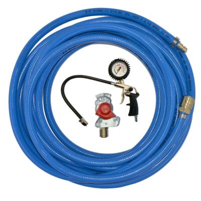 Druckluftschlauch blau mit Kupplungskopf rot und Reifenfüller mit Momentstecker