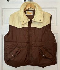 Vintage Freeze Free Network Puffer Vest Size X-Large Brown Yellow Snap Buttons