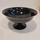 Vintage Black Milk Glass Compote Bowl Pedestal Centerpiece Vase Opaque Glass