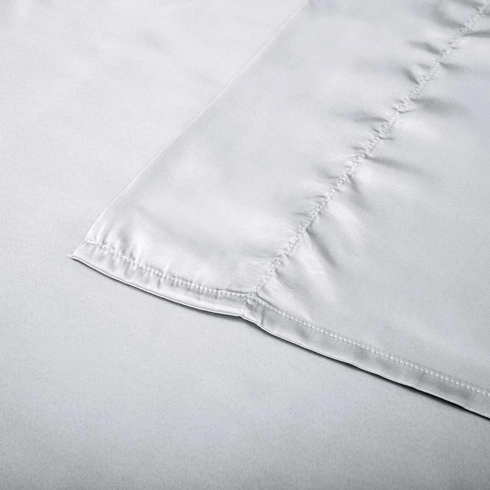 Juegos de sábanas de satén de tamaño completo, sábanas de seda gris plata, 4 piezas así... Foto 4 de 4