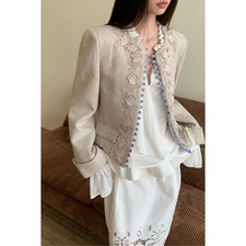 Womens Chinese Style Retro Court Jacket Long Cuff Sleeve Button Casual Coats Set
