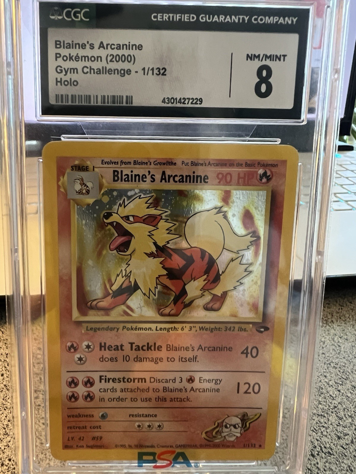 CGC 8 Blaine's Arcanine 2000 Gym Challenge 1/132 Holo Pokemon Card