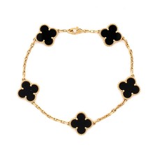 Van Cleef Arpels Vintage Alhambra 5 Motifs Bracelet 18K Yellow Gold and Onyx