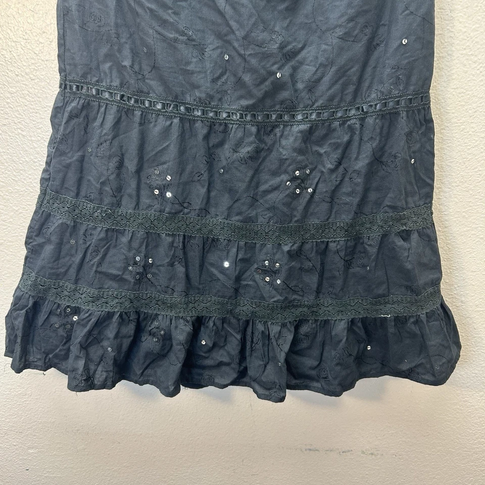 Falda Y2K Limited Too Negra Bordada Floral En Niveles MIDI Caprichosa Talla S Foto 3 de 4