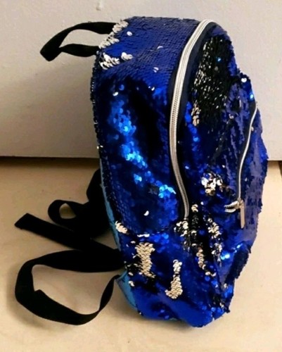 Small backpack with double-sided sequins in silver and blue Size 11" x 10" x 4" - Picture 2 of 6
