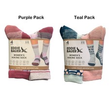 Eddie Bauer Women's Hiking Sock, 4 Pack, Moisture WIcking, Fits Sizes 5-10