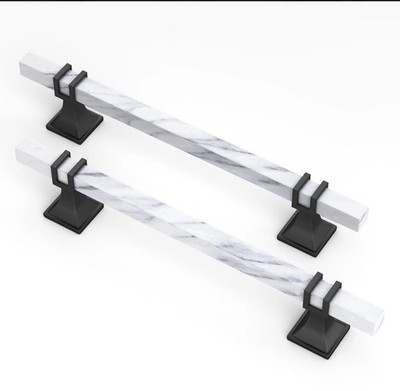 Homdiy 7 Marble Cabinet Handles & Knobs White Black 6-1/4in Pulls