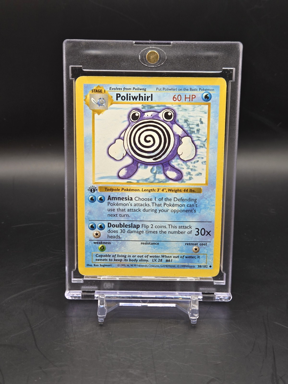 1999 Pokemon 1st Edition Shadowless Base Set Poliwhirl Card 38/102 MP