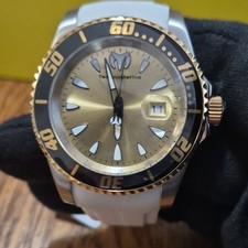 TechnoMarine TM-225177 Quartz Diver 45mm SS 200m White Silicone Gold Dial w/ Box