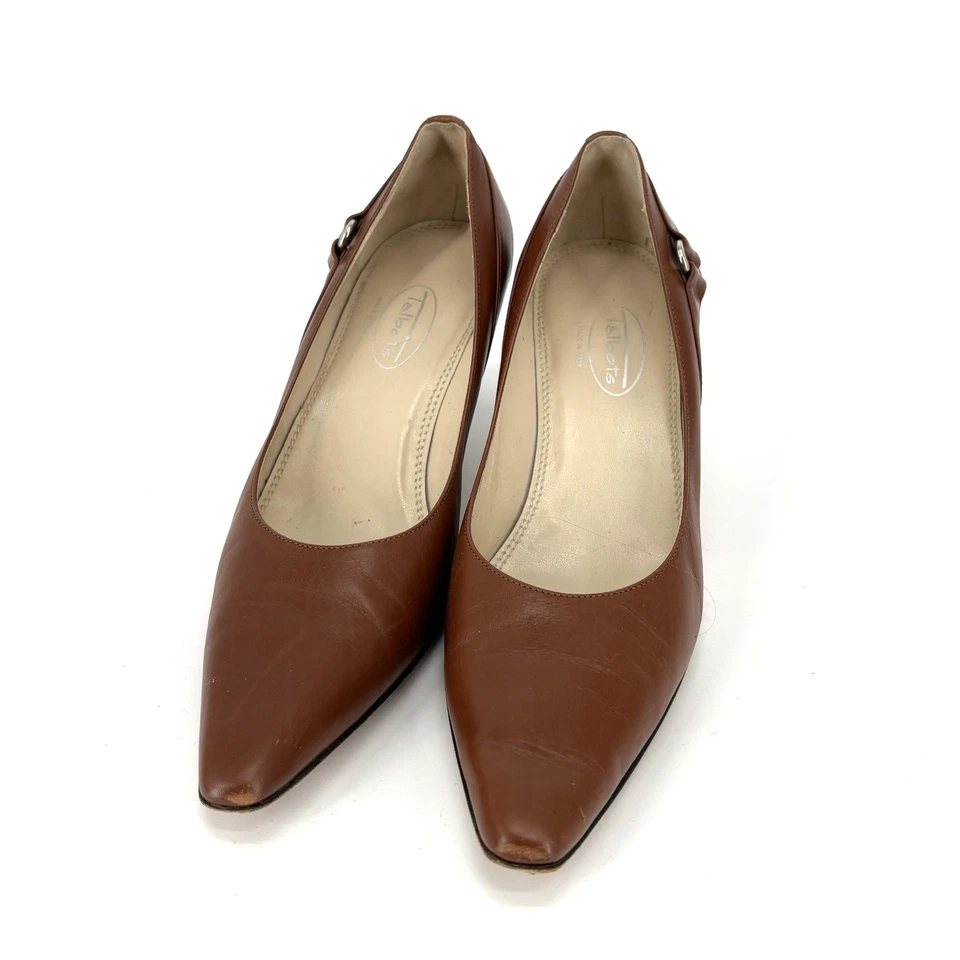 Zapatos de salón Talbots para mujer 6,5 marrón carmelo cuero liso punta punta tacón de gatito Foto 2 de 4