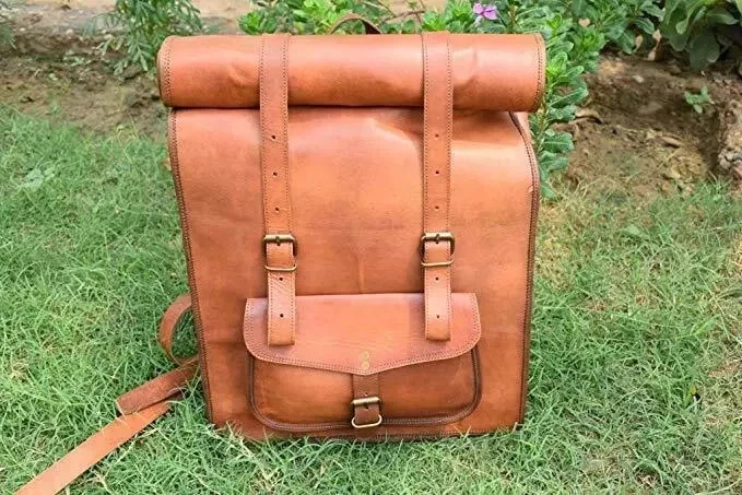 Leather Backpack Laptop Brown Rucksack Men's Travel Vintage Bag Genuine Satchel