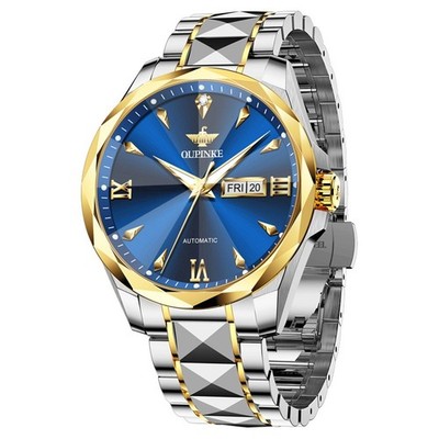 Oupinke 3315 Tungsten Steel Sapphire Diamond Double Calendar Luminous Wristwatch