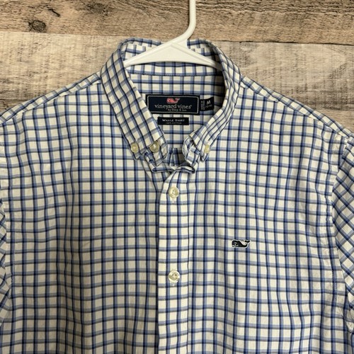 Vineyard Vines Shirt Boys Med. 12-14 Long Sleeve Blue Plaid Whale Dress - Picture 4 of 7