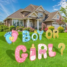 AerWo 11 Pcs Gender Reveal Yard Signs w/ Stakes - Boy or Girl Baby Shower Decor