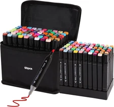 60 Colors Art Markers Pens, Dual Tips Alcohol Markers Set with Base, Permanent