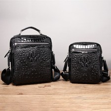 Mens Real Leather Large Handbag Shoulder Bags Crocodile Print Cross Body Bags Sz
