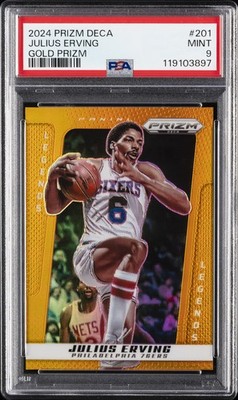 2024 PANINI PRIZM DECA GOLD PRIZM #201 JULIUS ERVING 6/10 PSA 9