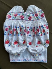 Ukrainian Embroidered Dress Vyshyvanka Puffed Sleeves Pansy Floral Motif