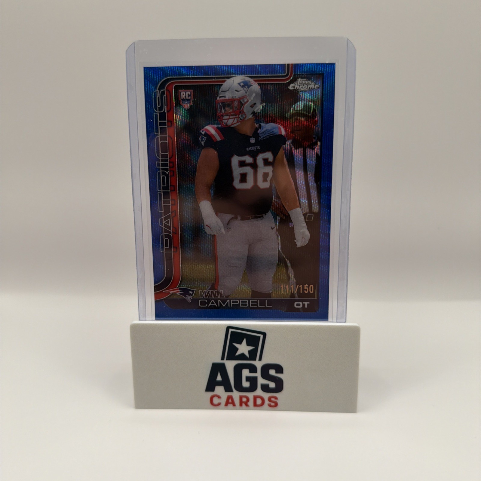 2025 Topps Chrome Will Campbell #379 Blue Wave Refractor RC /150 PATRIOTS