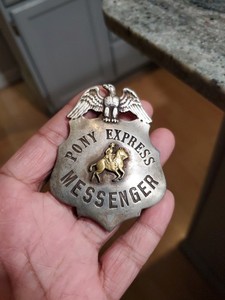 Pony Express Old West Messenger Badge – Silver Vintage Western Style Collectible #28