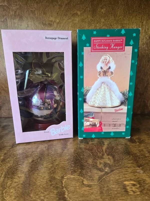 Lot of 90s Hallmark Mattel Happy Holidays Barbie Stocking Hanger + Ornament NIB