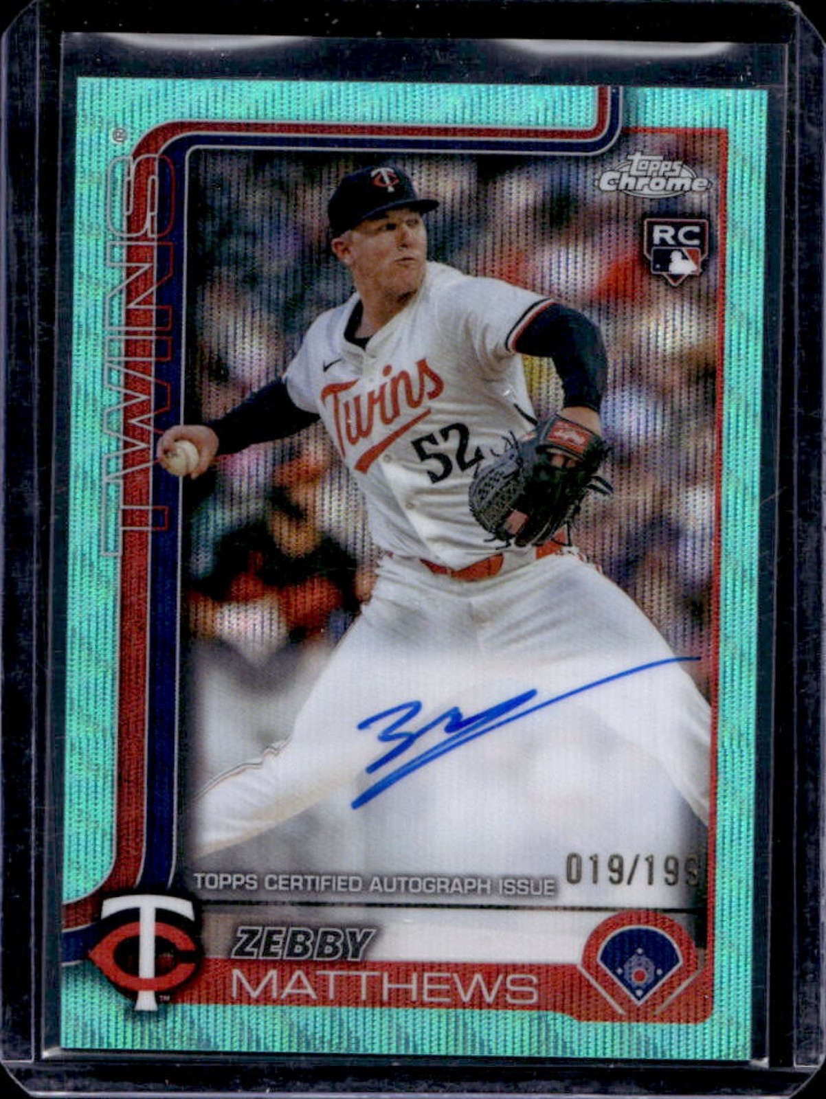 2025 Topps Chrome Zebby Matthews Rookie Auto RC Aqua Wave Refractor #19/199