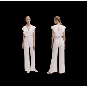 Monique Lhuillier Ivory Brady Eyelet Trim Ruffle Sleeve Bridal Jumpsuit NWT Sz 2
