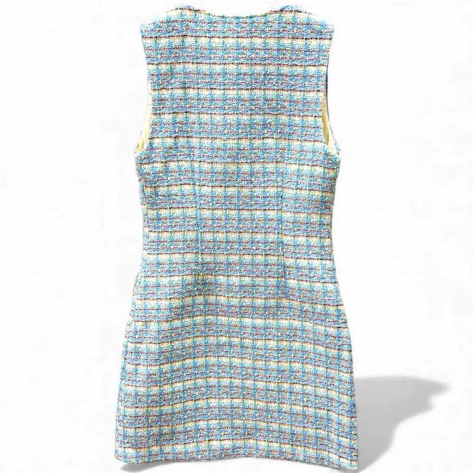 Английский заводской синий твид мини-платье жемчуг кнопки металлический без рукавов XS новый - Изображение 2 из 4