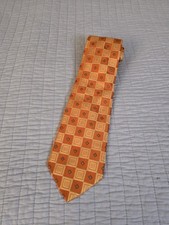 XMI Platinum Tie Orange Gold Geometric 100% Italian Silk Hand Made In USA