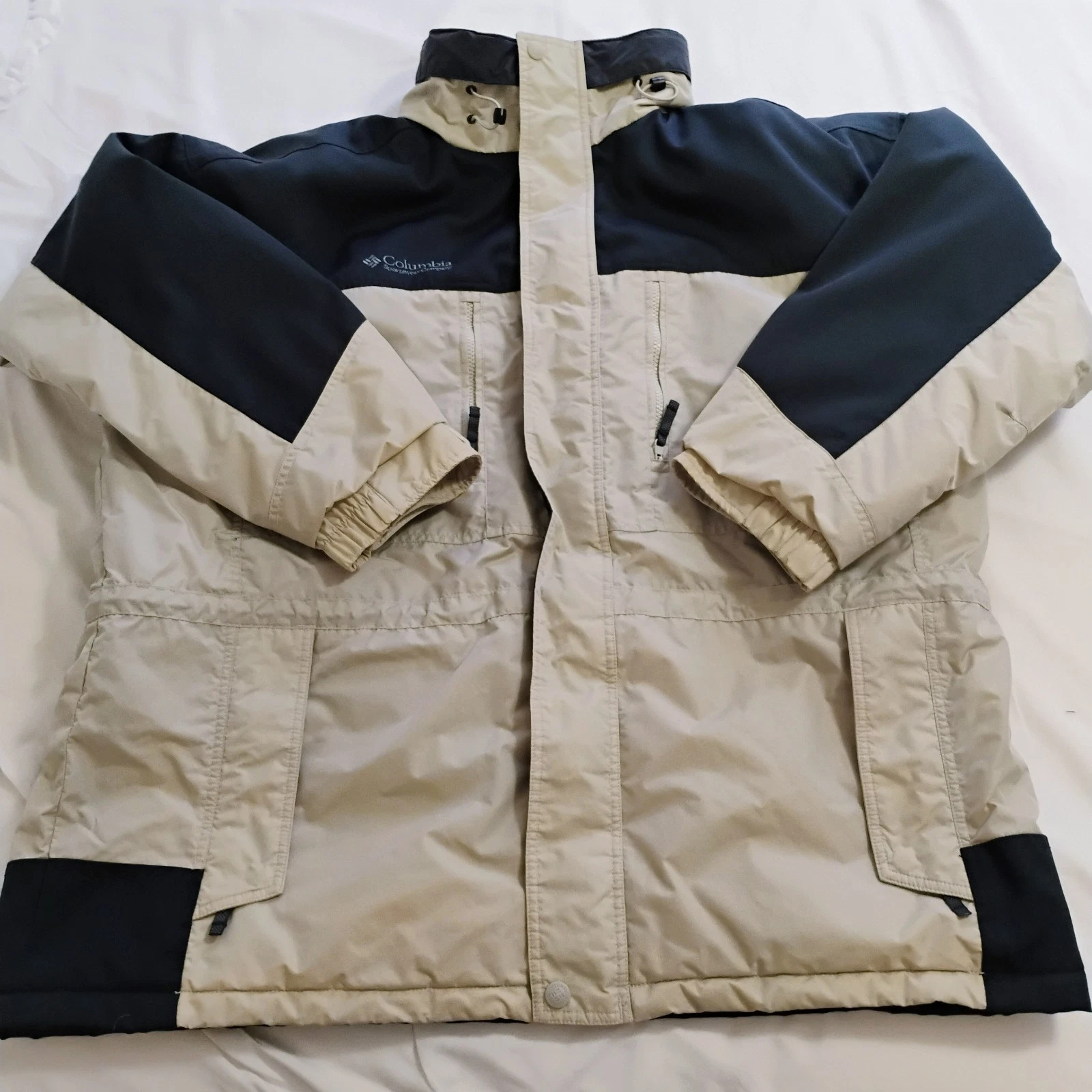 Mens Columbia Parka Warm Winter Coat 2XL Black & Beige Zip In Hood