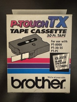 Brother P-Touch TX Tape Cassette Cartridge TX-1511 Black On Clear, 1'' (24mm) 50'