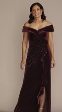 Xscape Velvet Off The Shoulder Gown,wine, Sz 6, New