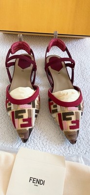 $970 Fendi  FF Jacquard Colibri Lite Slingback Ballet Flats Size 38/8