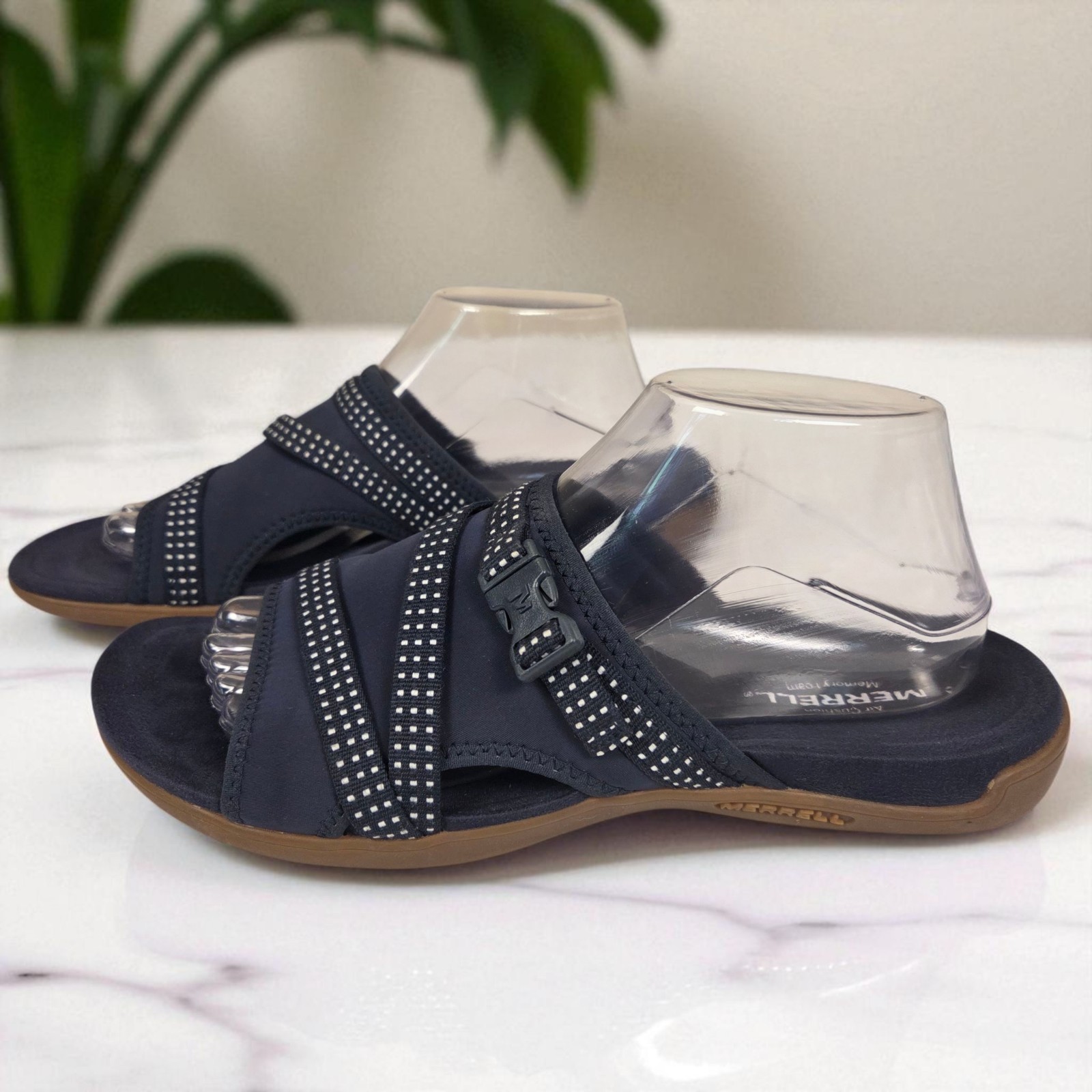 Merrell District Muri Sandalo Avvolgente Navy Tessuto Elasticizzato Comfort Slides Donna 10