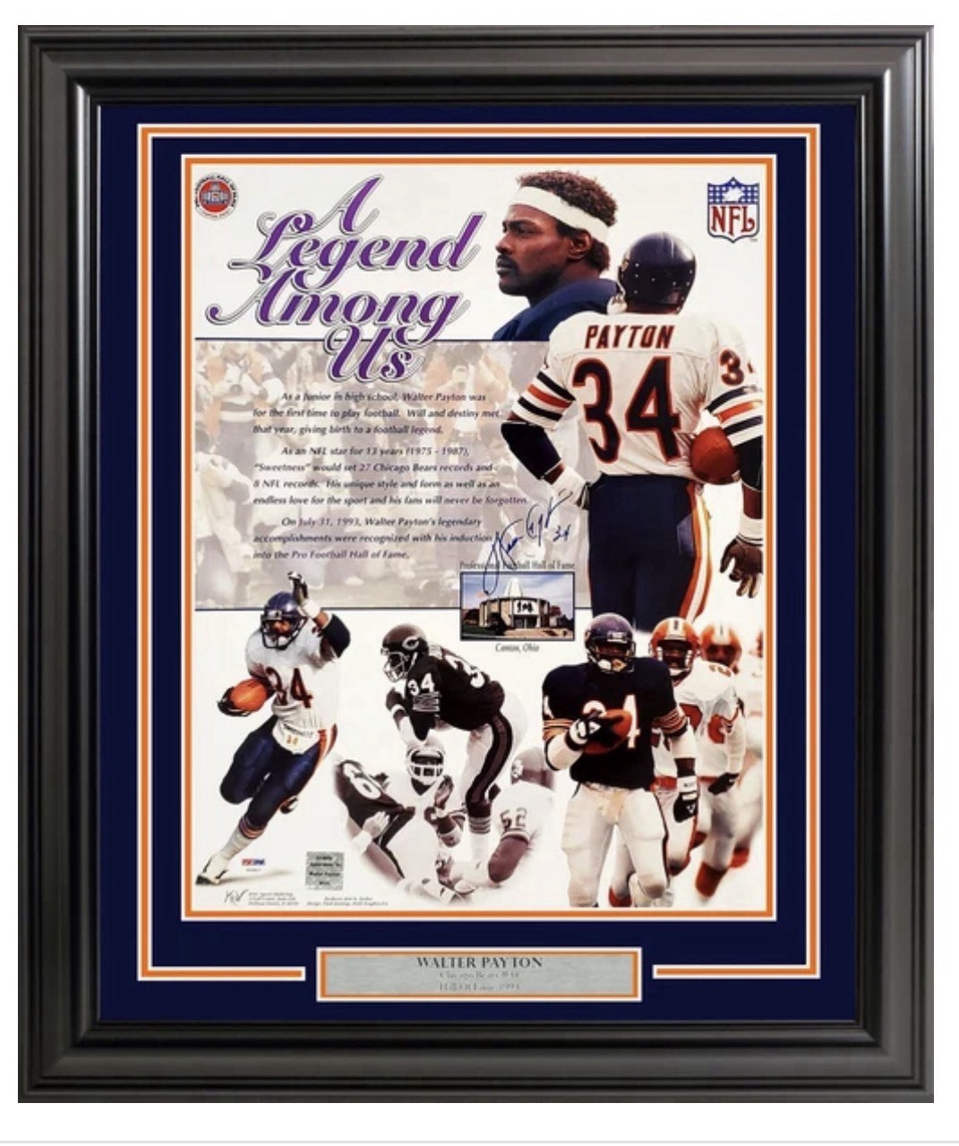 WALTER PAYTON AUTOGRAPHED FRAMED 16X20 PHOTO CHICAGO BEARS PSA/DNA