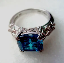 Judith Ripka Sterling Silver Blue Topaz and Diamonique Size 8  Ring Gift box