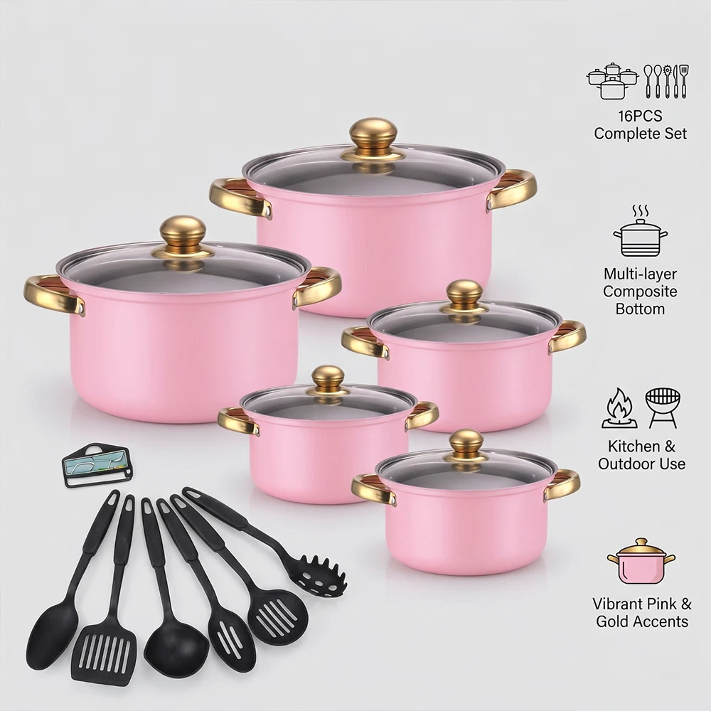 16Pcs Pots and Pans Set Nonstick Ceramic Cookware Utensils Set Healthy Non-Toxic