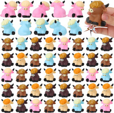 50 Pcs Highland Cow Rubber Figurines,Mini Rubber Cows Bath Float Squeaky Highlan