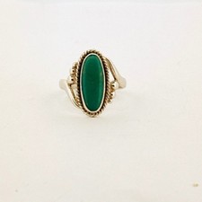 Estate Sterling Silver Green Malachite Oval Cabochon Ring, Size 6.5