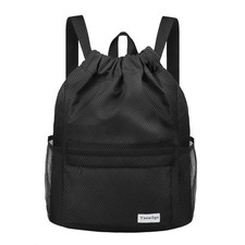 Waterproof Drawstring Backpack Sports Gym Sackpack Mesh Pocket Beach Bag