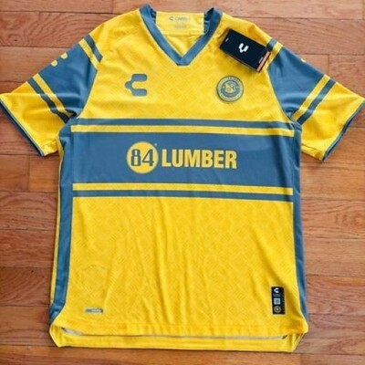 Pittsburgh Riverhounds Jersey Mens L Charly SC Away Authentic Yellow PGH NEW