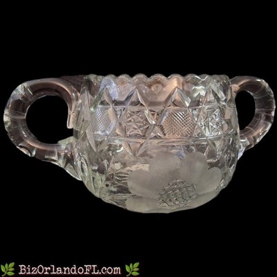 VINTAGE: American Brilliant Period (ABP) Cut Glass Sugar Bowl w/ Etched Flowers