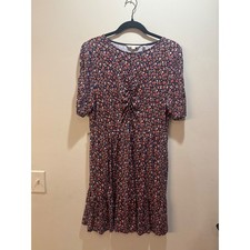 Boden Navy Floral Ruched V Neck Midi Dress Size UK16 US12