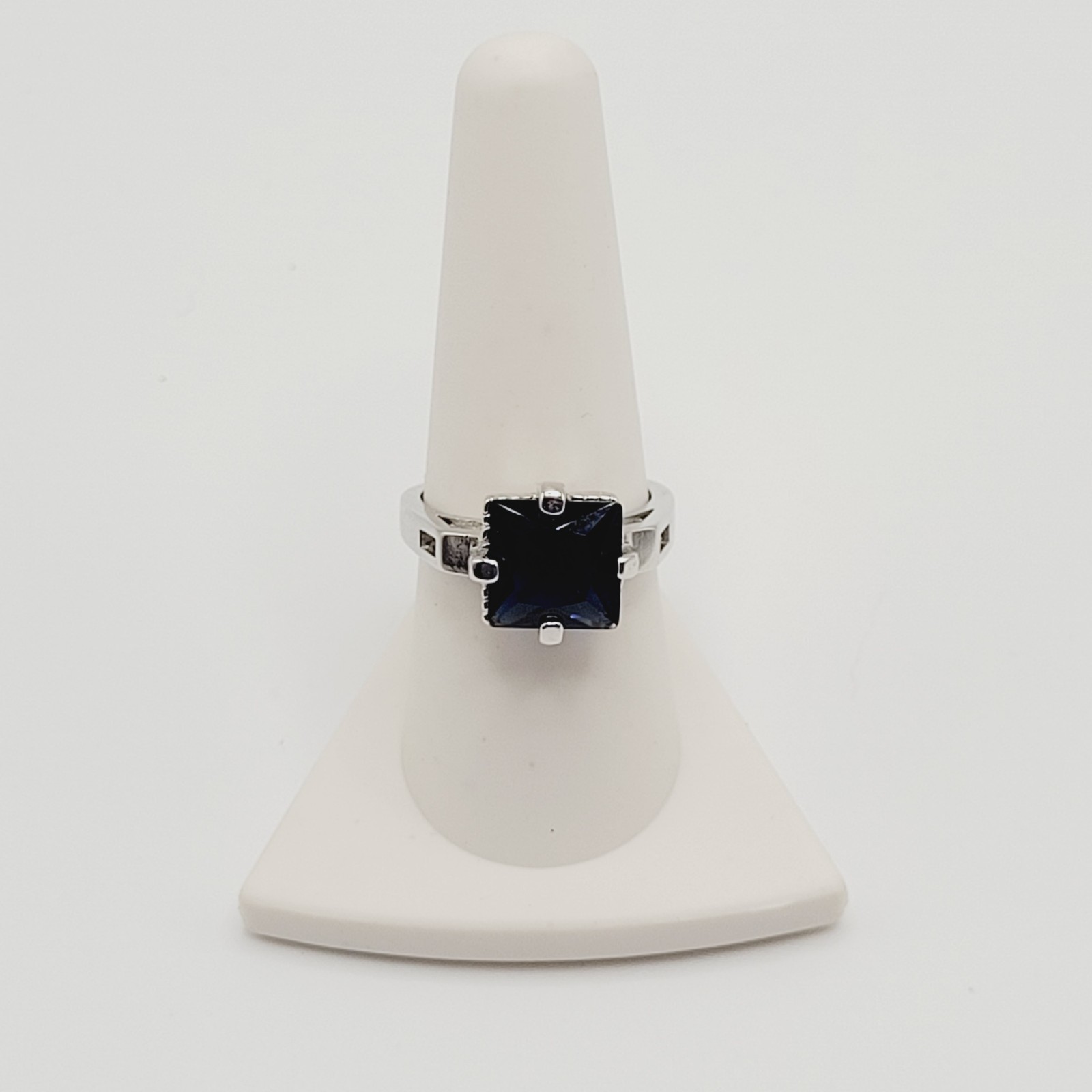 Art Deco Style Blue Square Rhinestone Silver Tone… - image 9