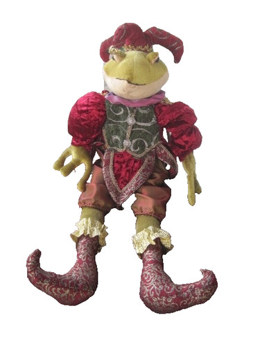 Frog Prince Jester Plush Shelf Sitter  Red Green Gold 27" Vintage Renaissance