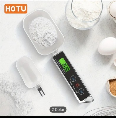 HOTU Digital Spoon Scale Black LCD Display Tare 2 Measuring Spoons 80ml 30ml